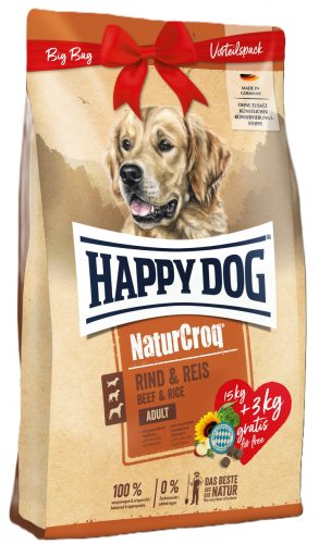 Happy Dog Natur-Croq Rind & Reis 15kg+3kg