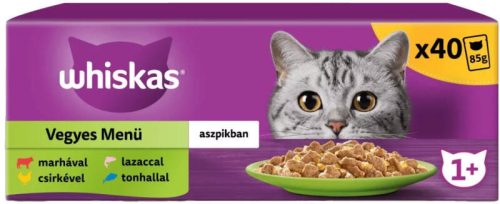 Whiskas Vegyes Válogatás Alutasakos Macskaeledel Aszpikban (Marha, Csirke, Lazac, Tonhal) - 40x85 g