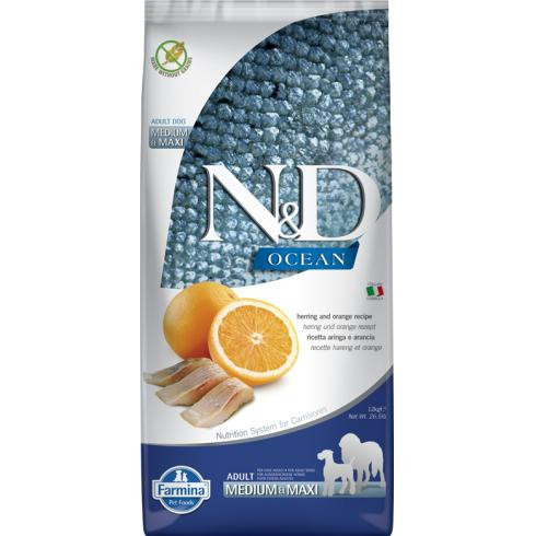 N&D Dog Ocean Hering&narancs Adult Medium&maxi 12kg   