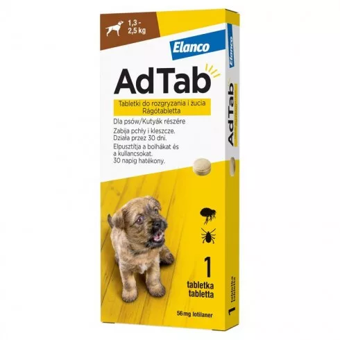 AdTab Rágótabletta kutyáknak 1,3-2,5 kg 56 mg