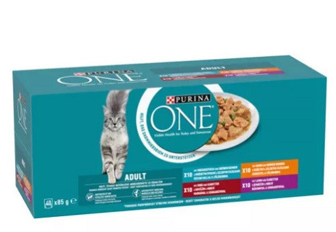 PURINA ONE ADULT 40x85g csirkével/marhával/báránnyal/tengeri hallal szószban nedves macskaeledel4