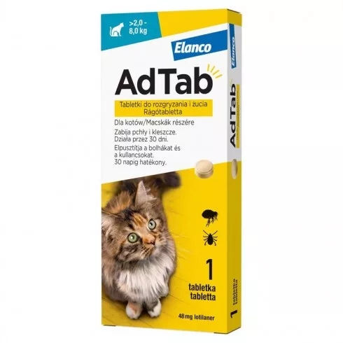AdTab Rágótabletta macskáknak 2-8 kg 48 mg