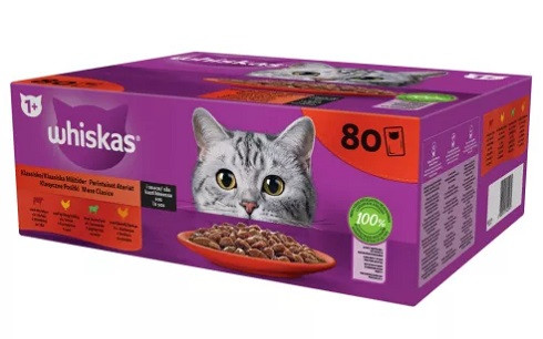 WHISKAS Klasszikus Válogatás alutasakos nedves macskaeledel mártásban 80×85 g