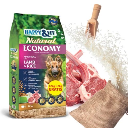 Happy Fit Natural Economy Adult with Lamb and Rice 12kg+2kg ajándék