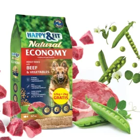   Happy Fit Natural Economy Adult with Beef and Vegetables 12+2kg ajándék