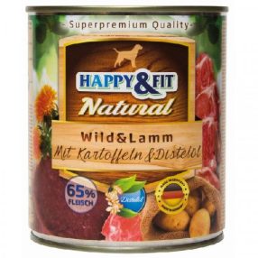   Happy Fit Natural Dog Konzerv Vadhús Bárány Burgonyával-Sáfrányolajjal 800g