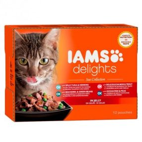   Iams Cat Delights LAND&SEA IN JELLY multipack, többféle íz, zamatos aszpikban 12x85g