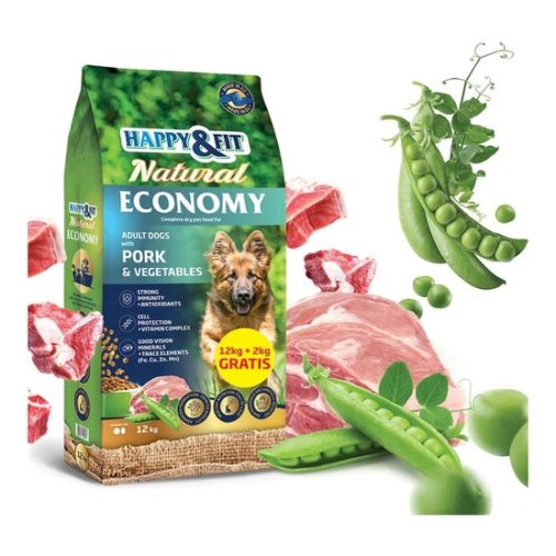 Happy Fit Natural Economy Adult with Pork and Vegetables 12kg+2kg ajándék